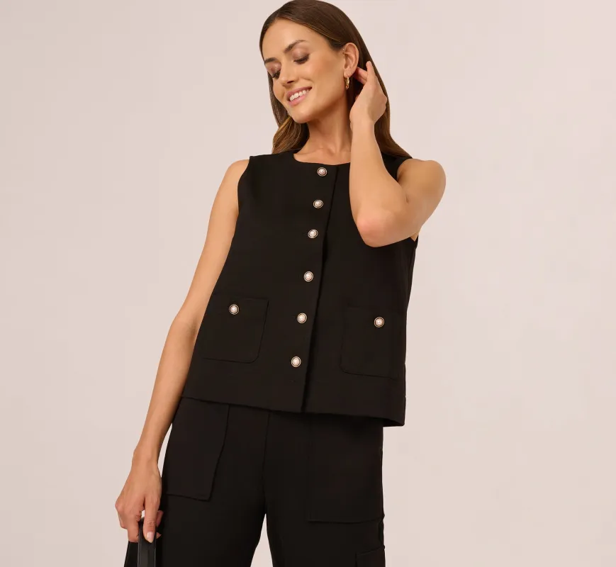 Button Front Ponte Vest Top In Black sold by Adrianna Papell