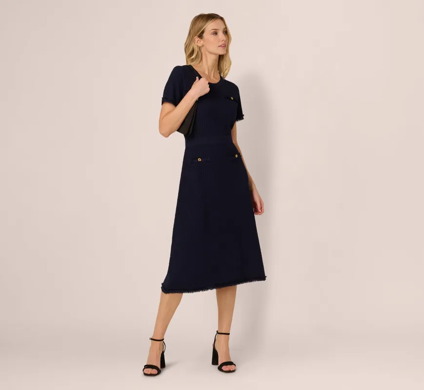 Short Sleeve Waffle Weave Midi Dress In Blue Moon sold by Adrianna Papell