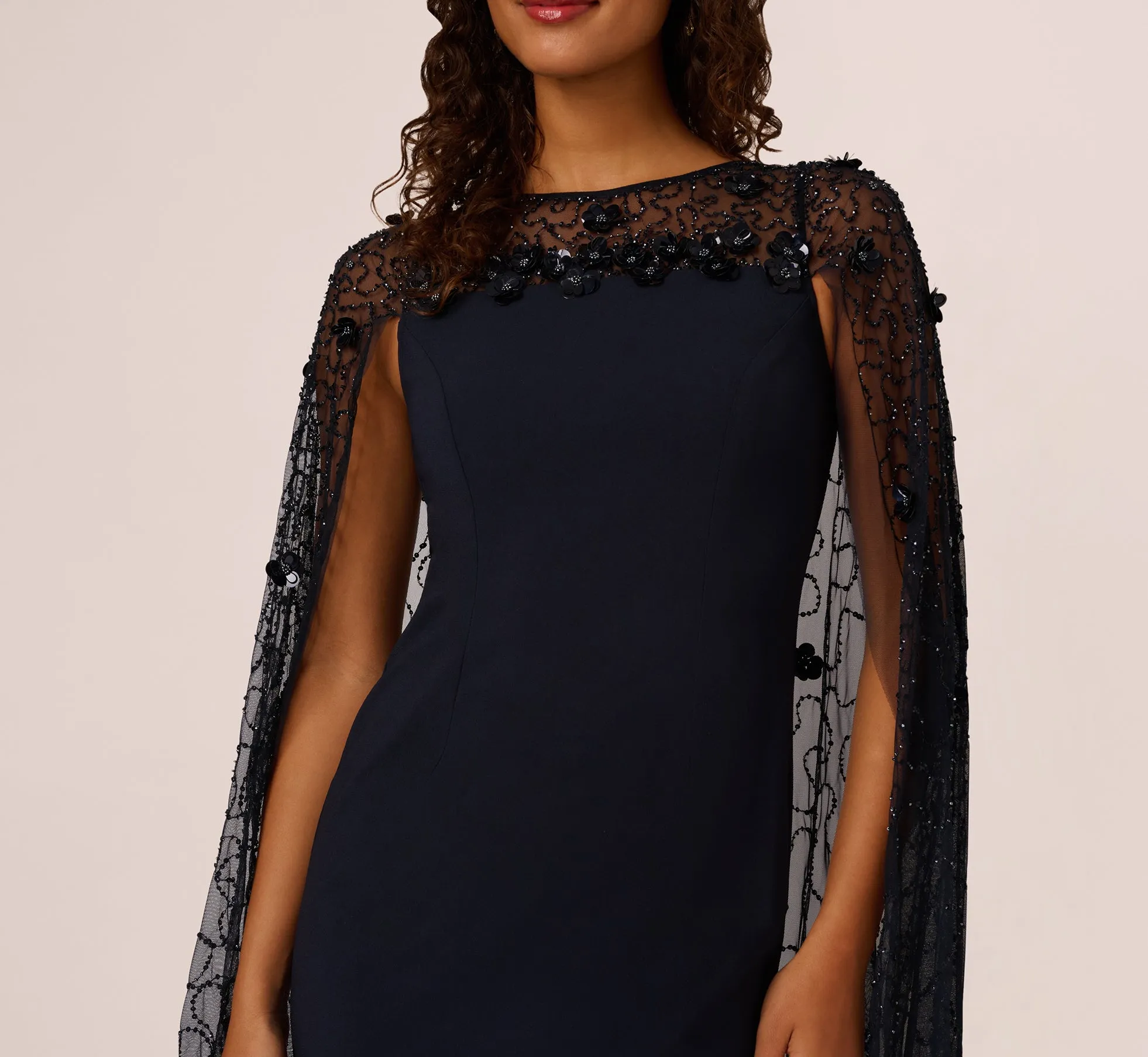 Floral Beaded Cape Gown In Midnight sold by Adrianna Papell product image thumbnail 3
