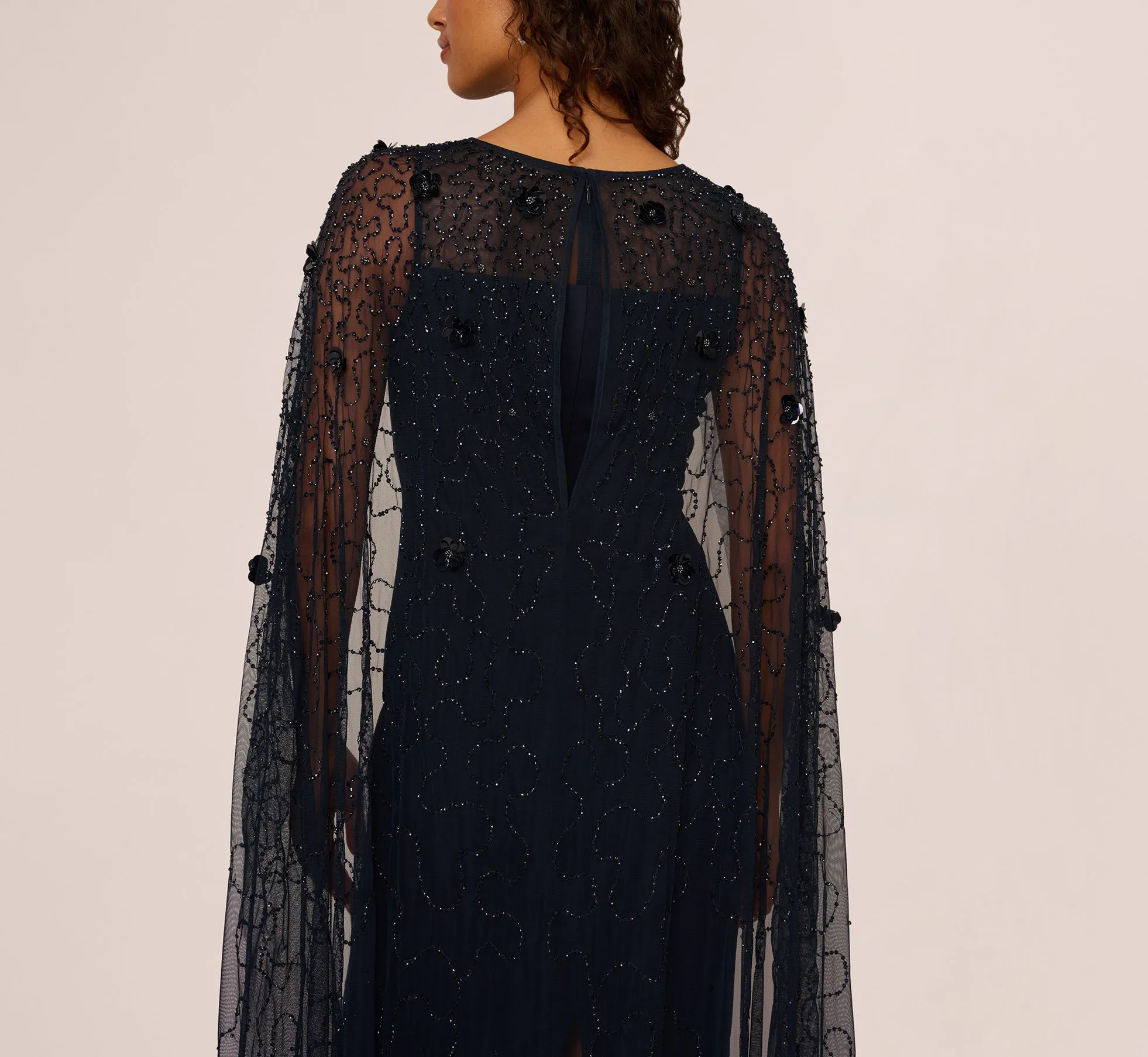 Floral Beaded Cape Gown In Midnight sold by Adrianna Papell product image thumbnail 4