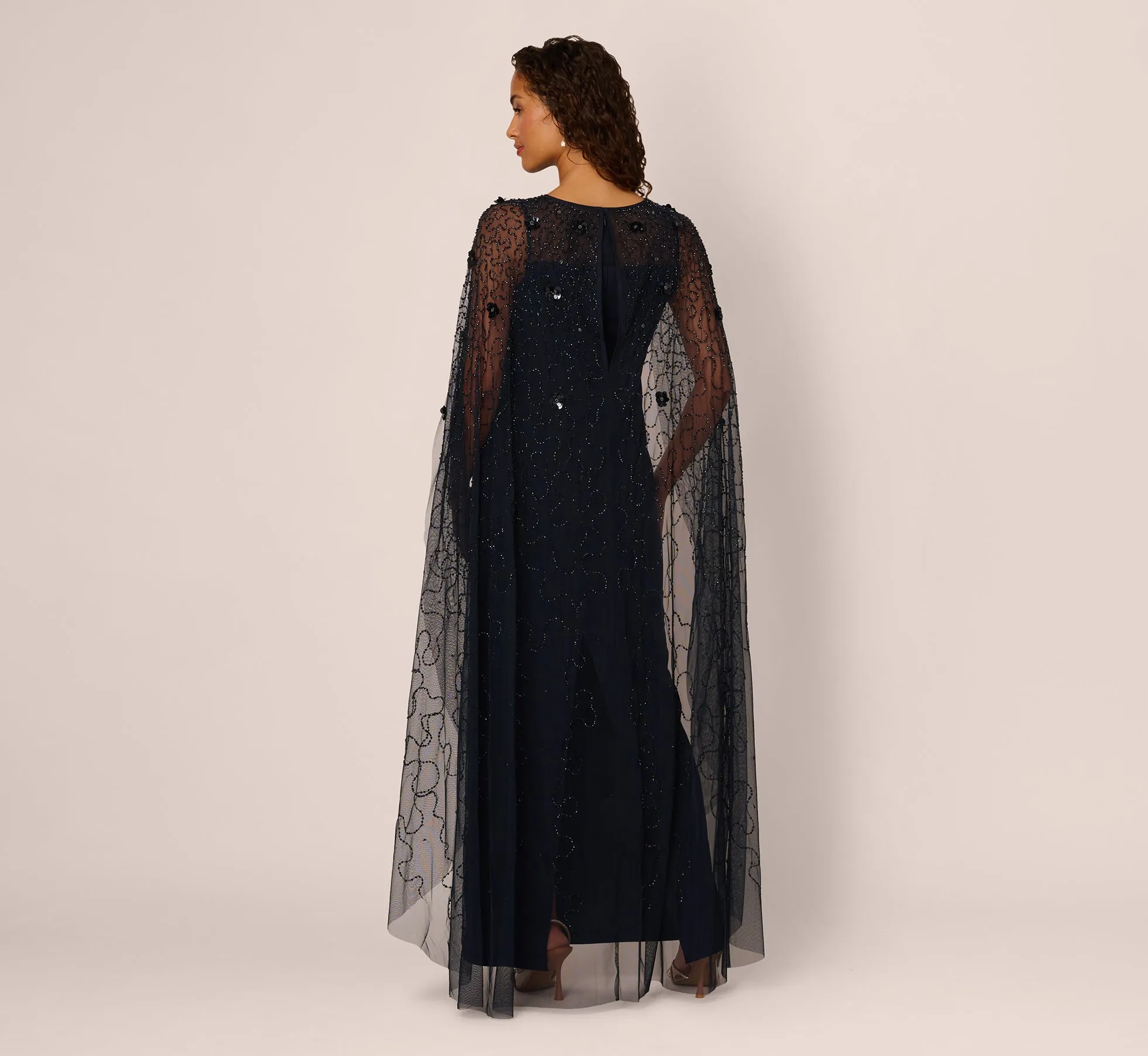 Floral Beaded Cape Gown In Midnight sold by Adrianna Papell product image thumbnail 5