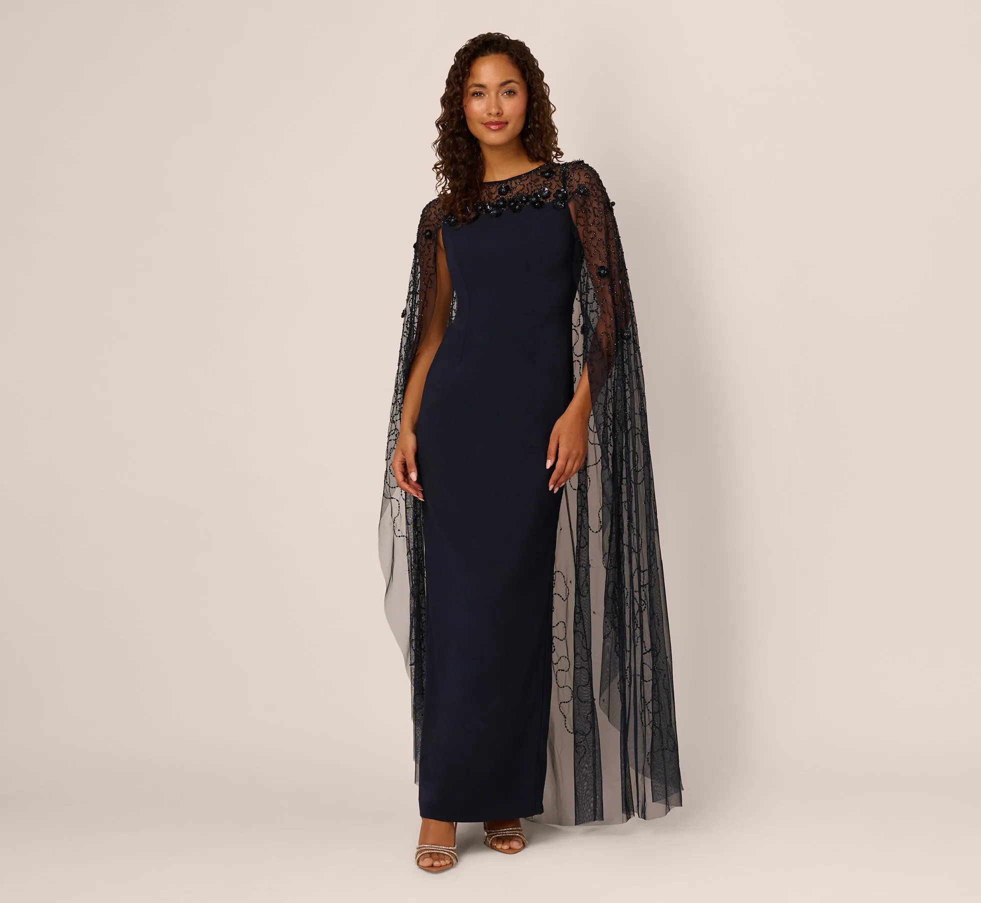 Floral Beaded Cape Gown In Midnight sold by Adrianna Papell product image thumbnail 2