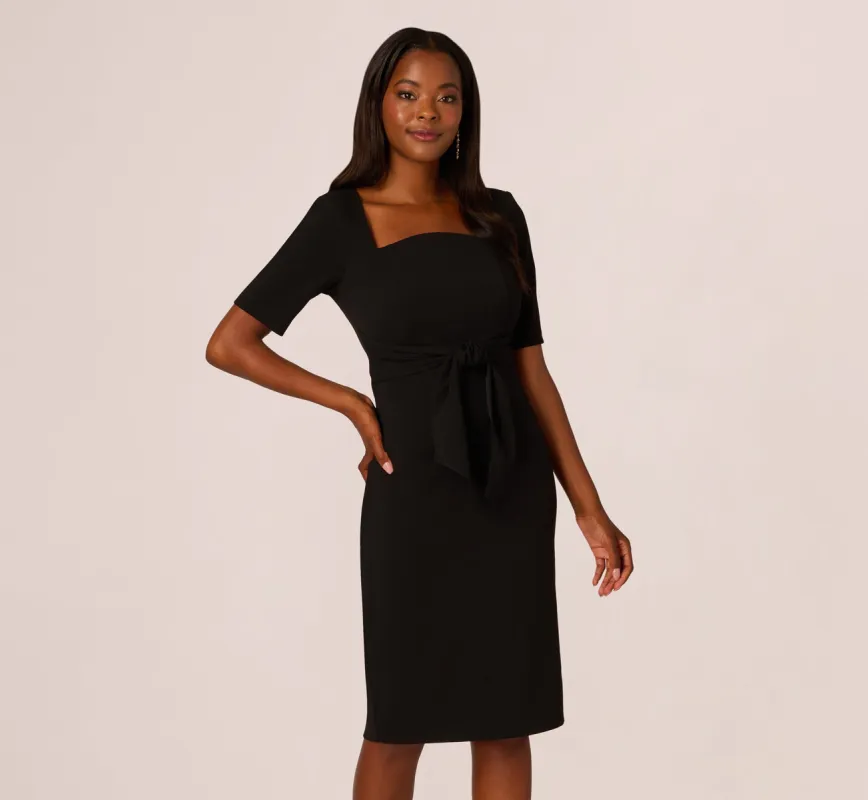 Three Quarter Sleeve Trapeze Dress With Ruffle Mock Neck In Black sold by Adrianna Papell