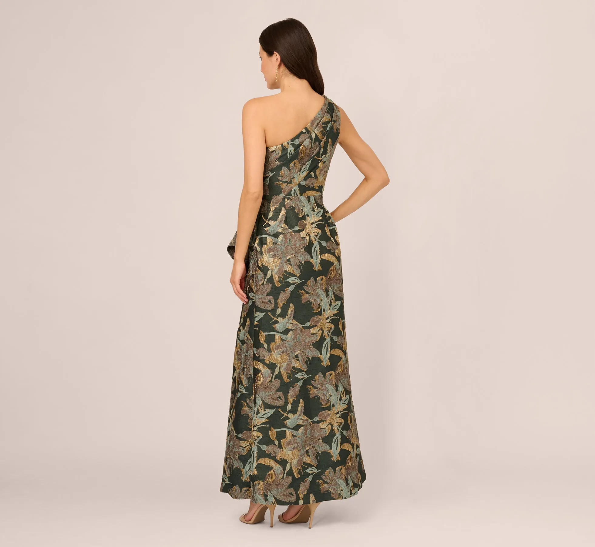 One Shoulder Jacquard Dress In Green Gold sold by Adrianna Papell product image thumbnail 5