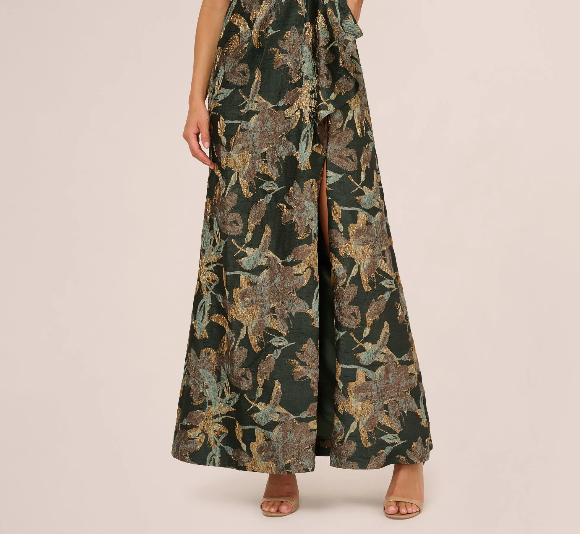 One Shoulder Jacquard Dress In Green Gold sold by Adrianna Papell product image thumbnail 3