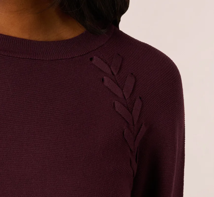 Long Sleeve Laced Raglan Sweater In Plum sold by Adrianna Papell