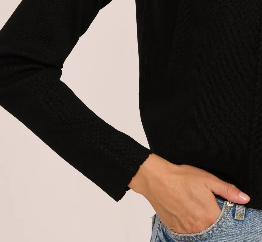 Long Sleeve One Button Cardigan Sweater In Black sold by Adrianna Papell