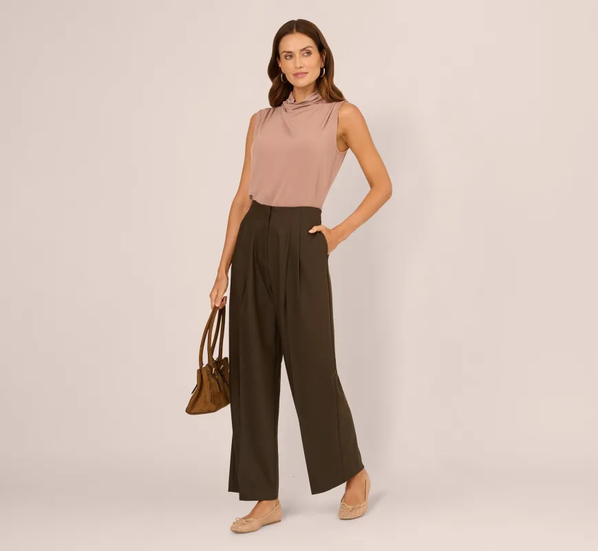 Wide Leg Pleated Trouser In Military Green sold by Adrianna Papell
