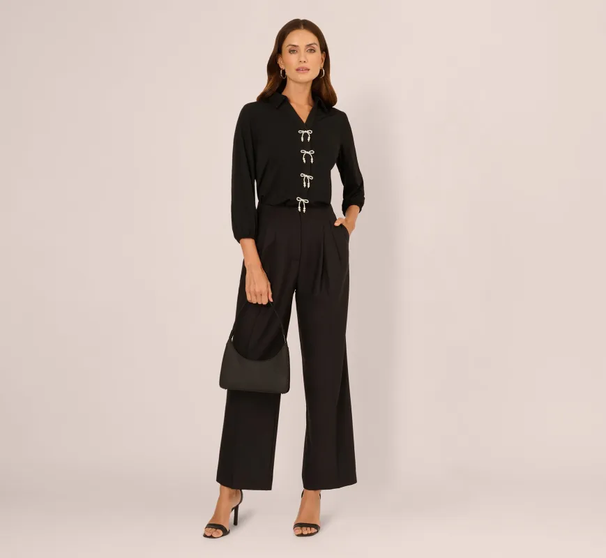 Wide Leg Pleated Trouser In Black sold by Adrianna Papell