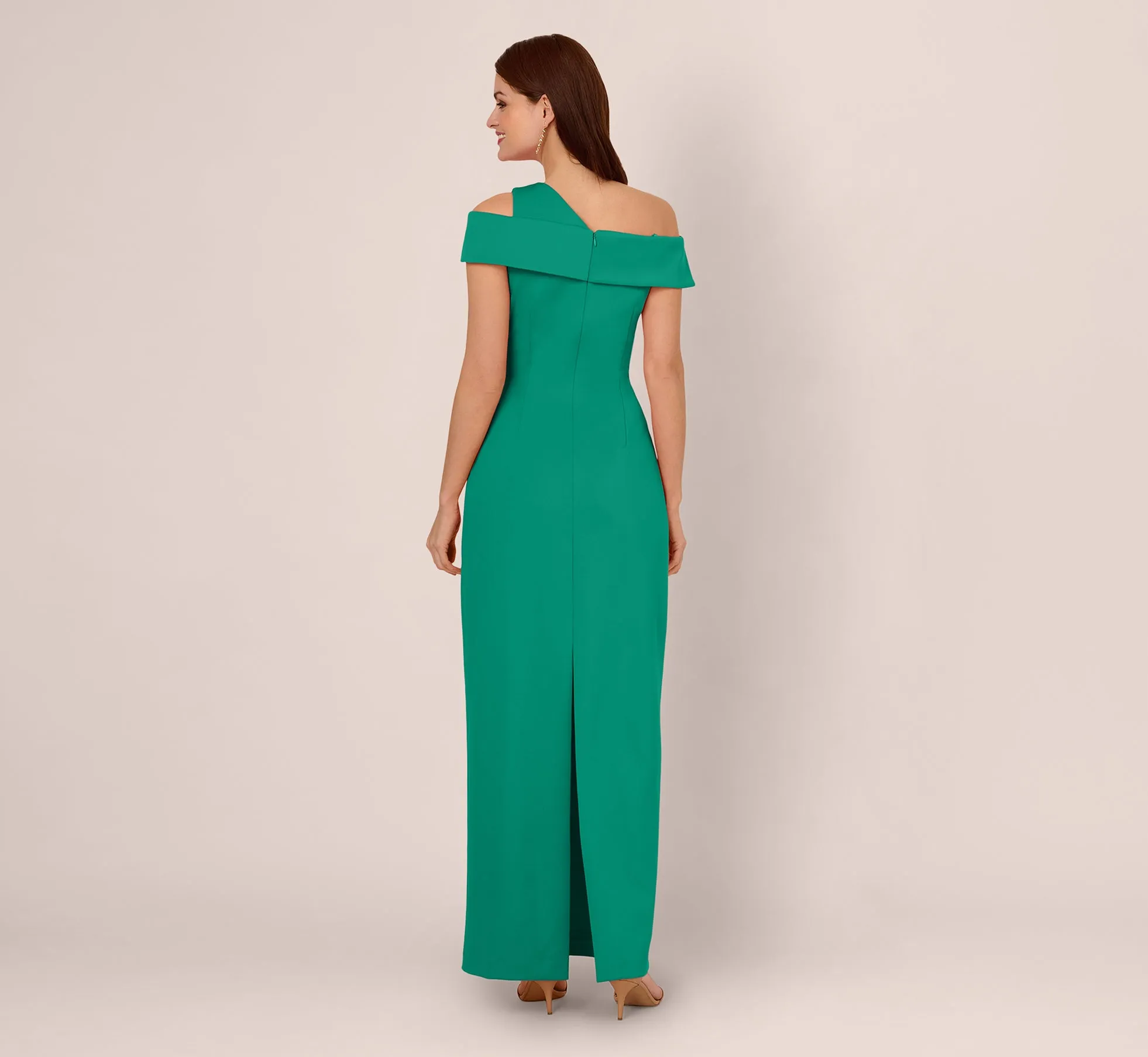 Asymmetrical Draped Column Gown In Emerald sold by Adrianna Papell product image thumbnail 5