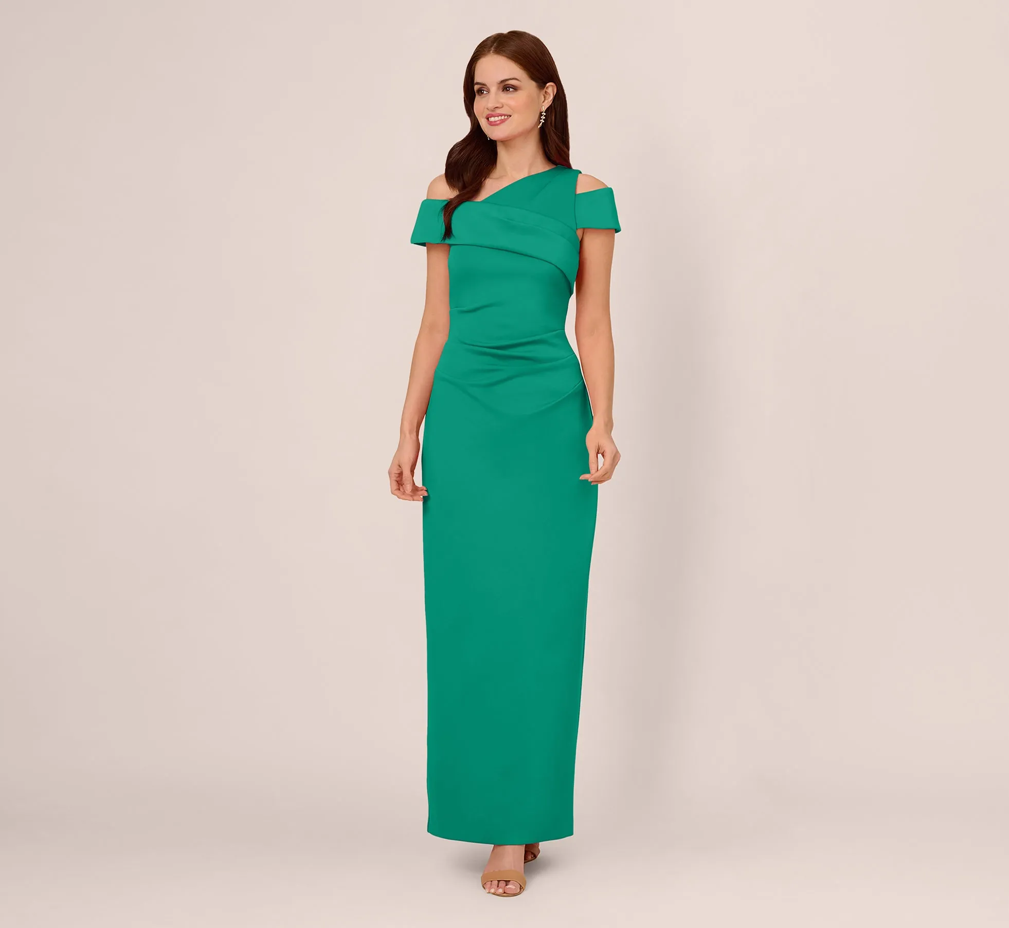 Asymmetrical Draped Column Gown In Emerald sold by Adrianna Papell product image thumbnail 2