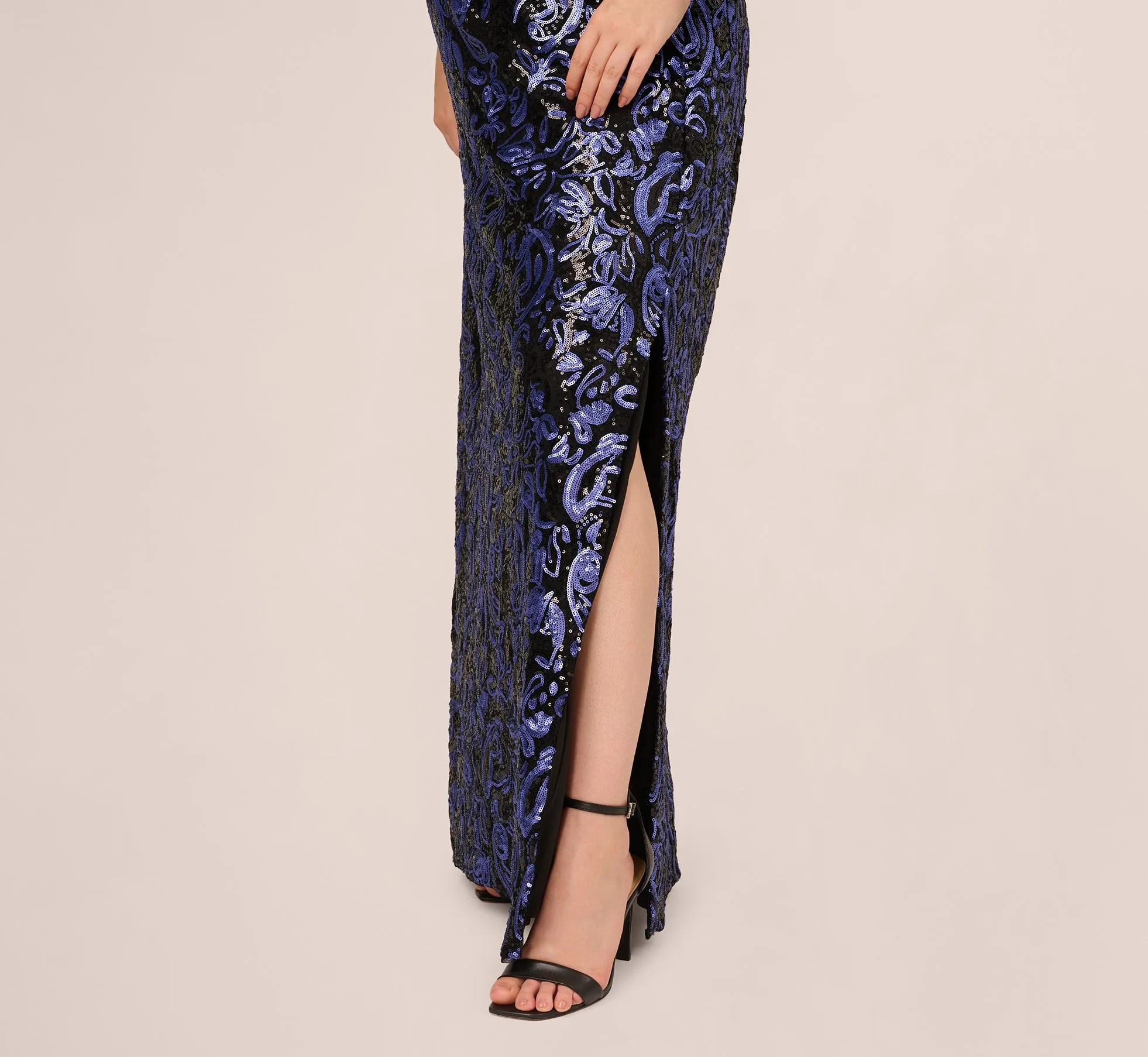 Plus Size Sequin Embroidered Gown In Black Blue sold by Adrianna Papell product image thumbnail 4