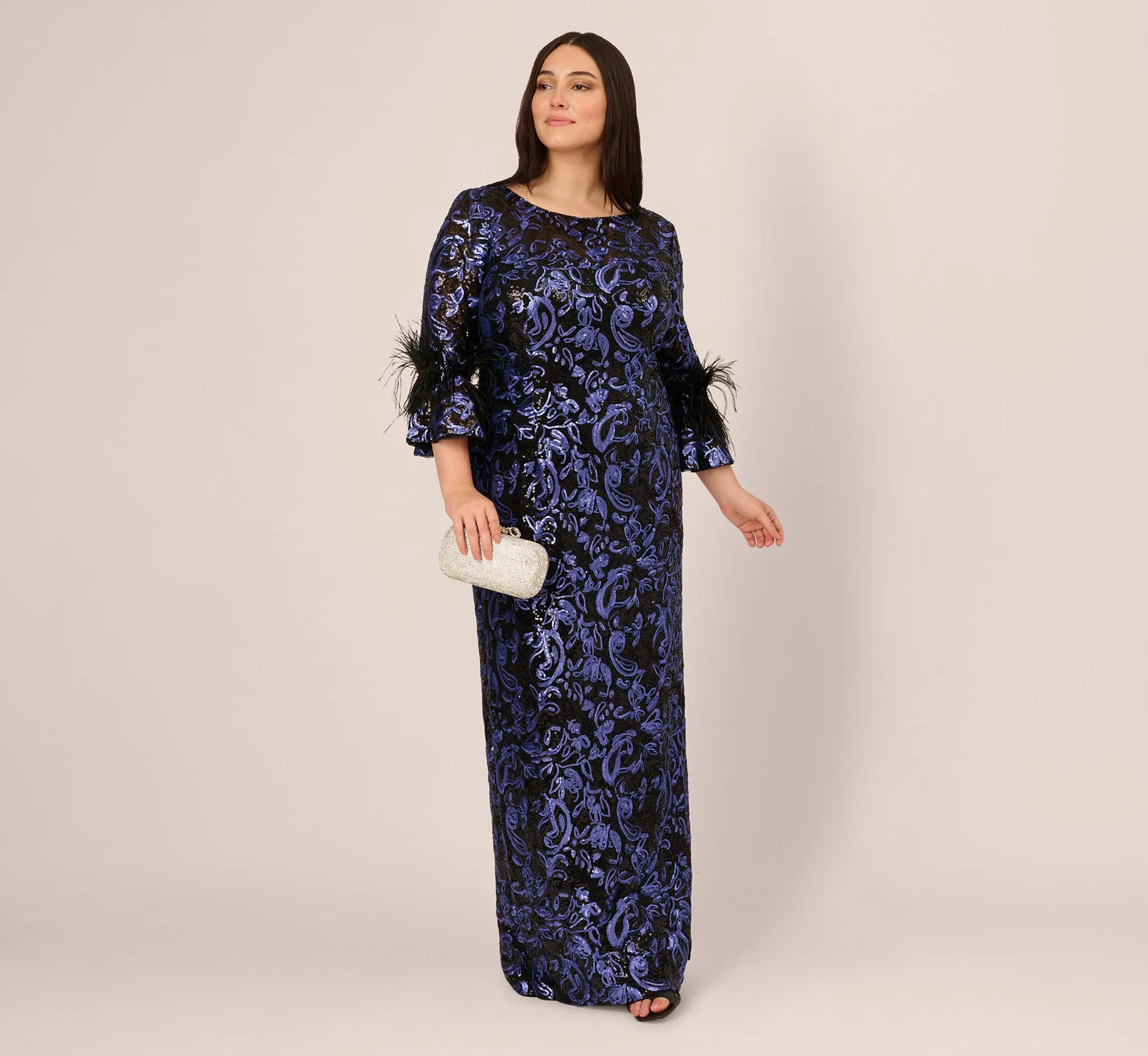 Plus Size Sequin Embroidered Gown In Black Blue sold by Adrianna Papell