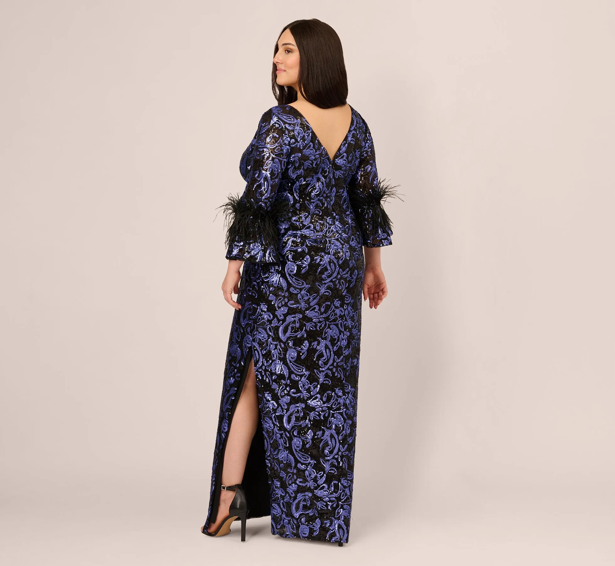 Plus Size Sequin Embroidered Gown In Black Blue sold by Adrianna Papell product image thumbnail 5