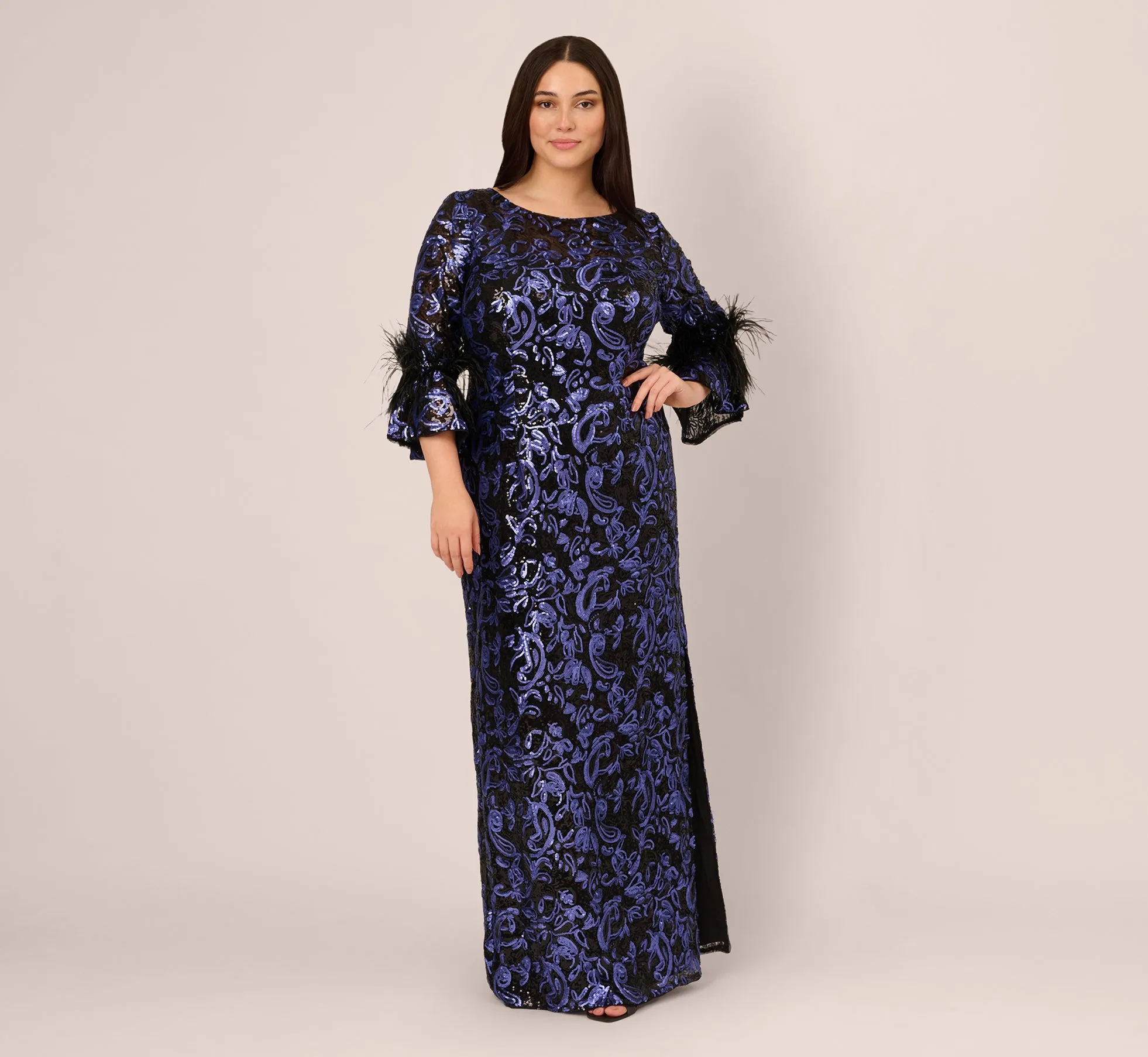 Plus Size Sequin Embroidered Gown In Black Blue sold by Adrianna Papell product image thumbnail 2
