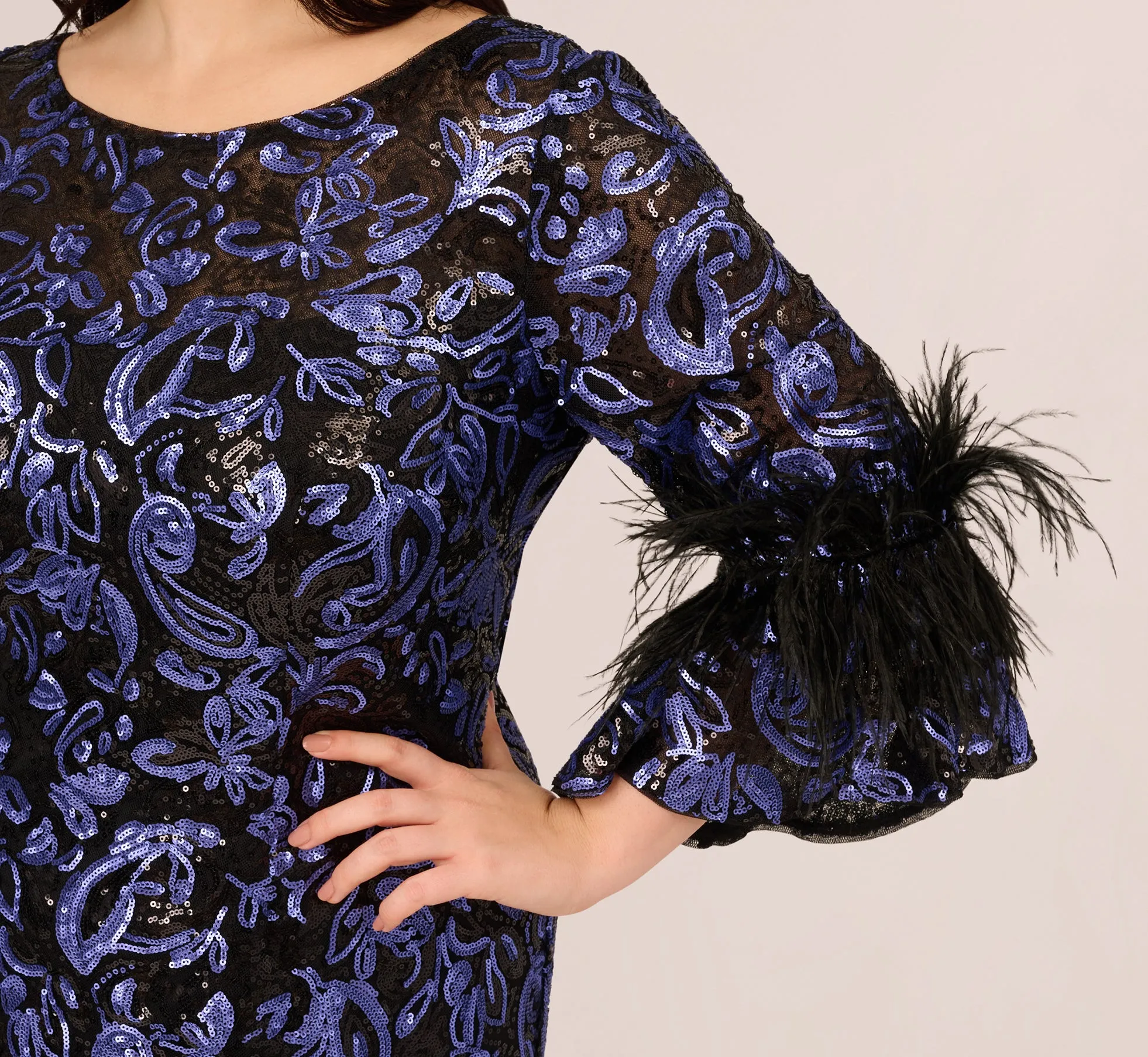 Plus Size Sequin Embroidered Gown In Black Blue sold by Adrianna Papell product image thumbnail 3