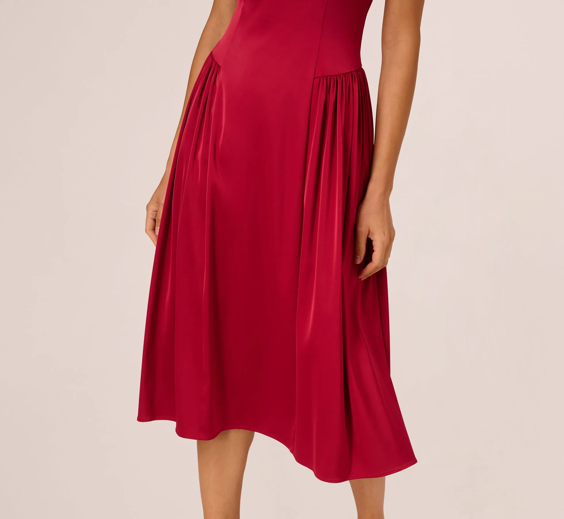 Stretch Satin Corset Back Midi Dress In Matador Red sold by Adrianna Papell product image thumbnail 4