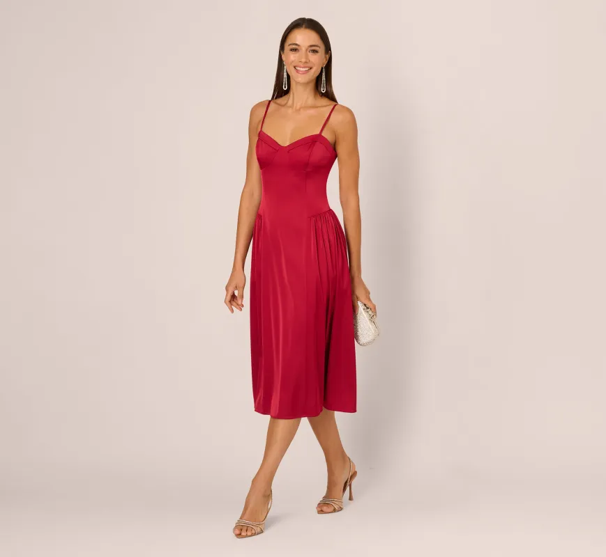 Stretch Satin Corset Back Midi Dress In Matador Red sold by Adrianna Papell