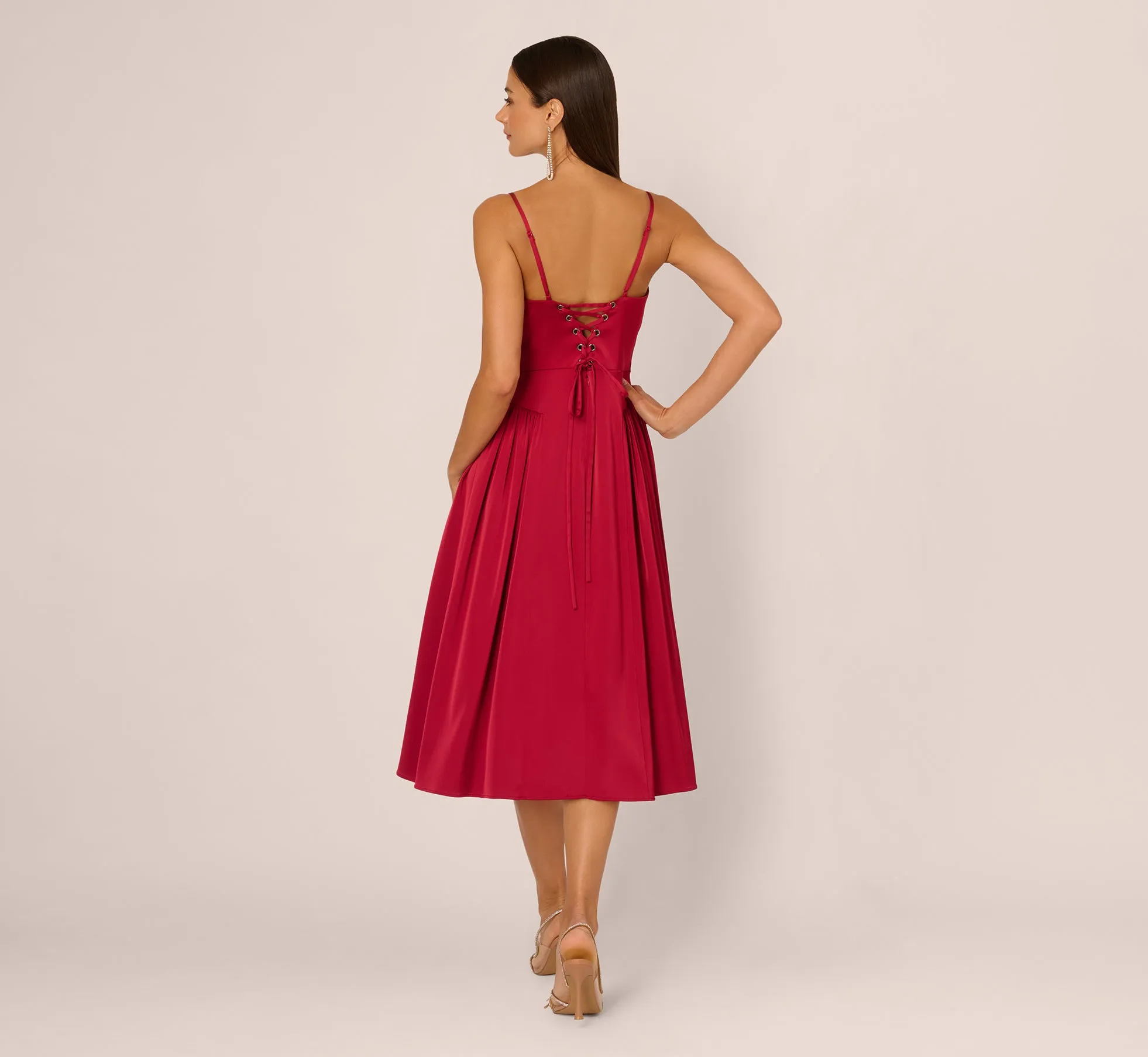Stretch Satin Corset Back Midi Dress In Matador Red sold by Adrianna Papell product image thumbnail 5