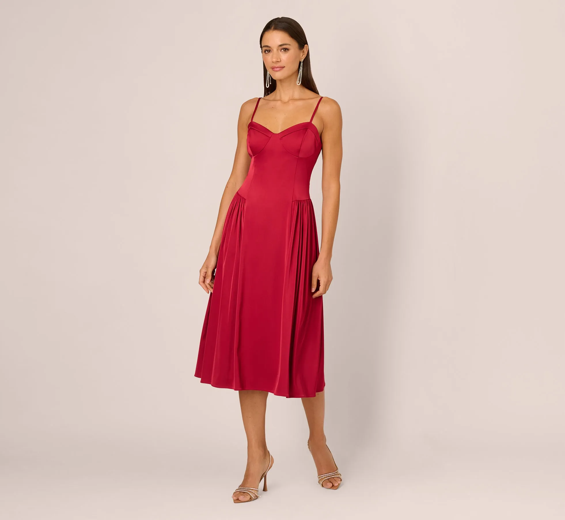 Stretch Satin Corset Back Midi Dress In Matador Red sold by Adrianna Papell product image thumbnail 2
