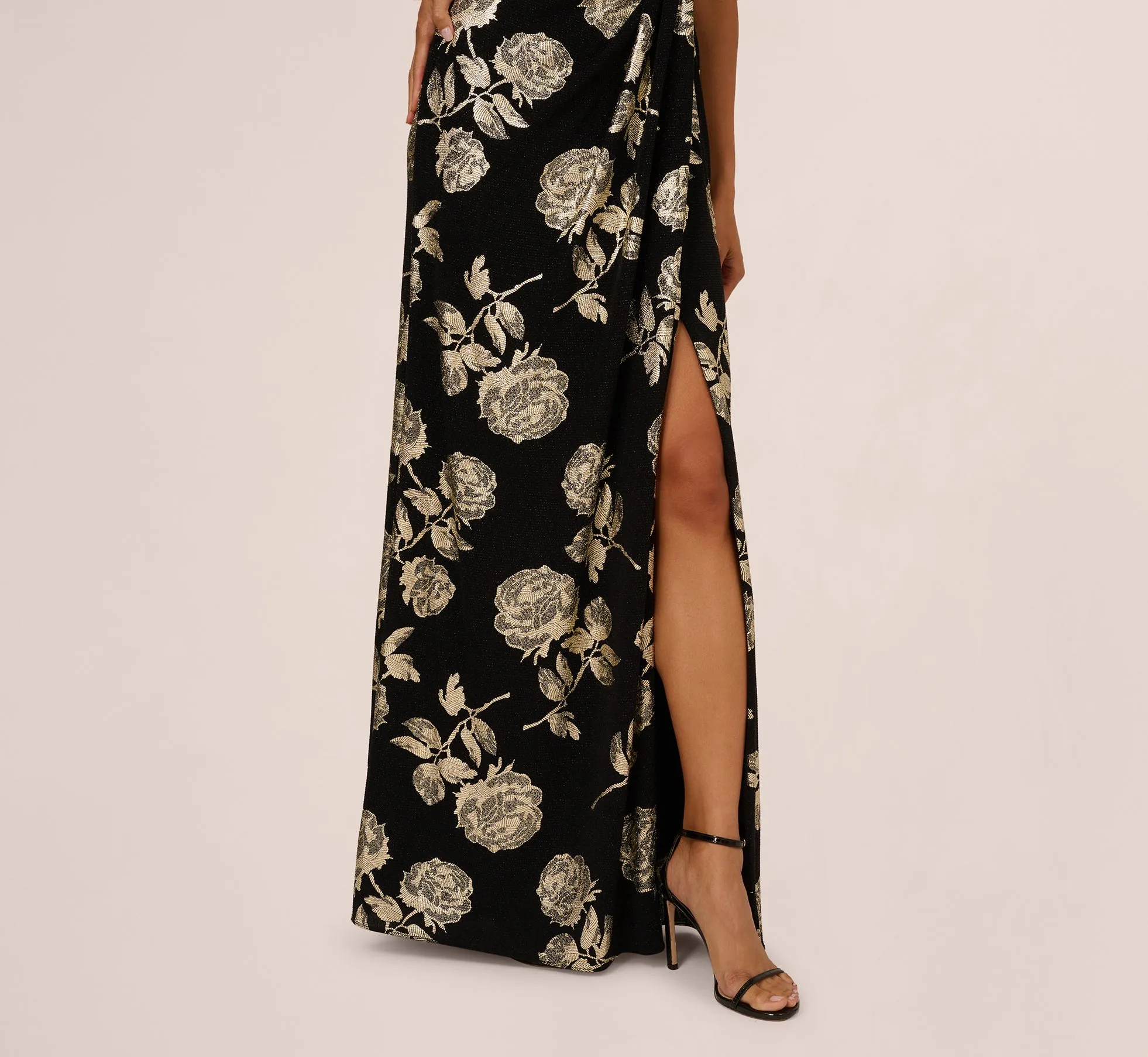 Metallic Rose Floral Halter Gown In Black Gold sold by Adrianna Papell product image thumbnail 3