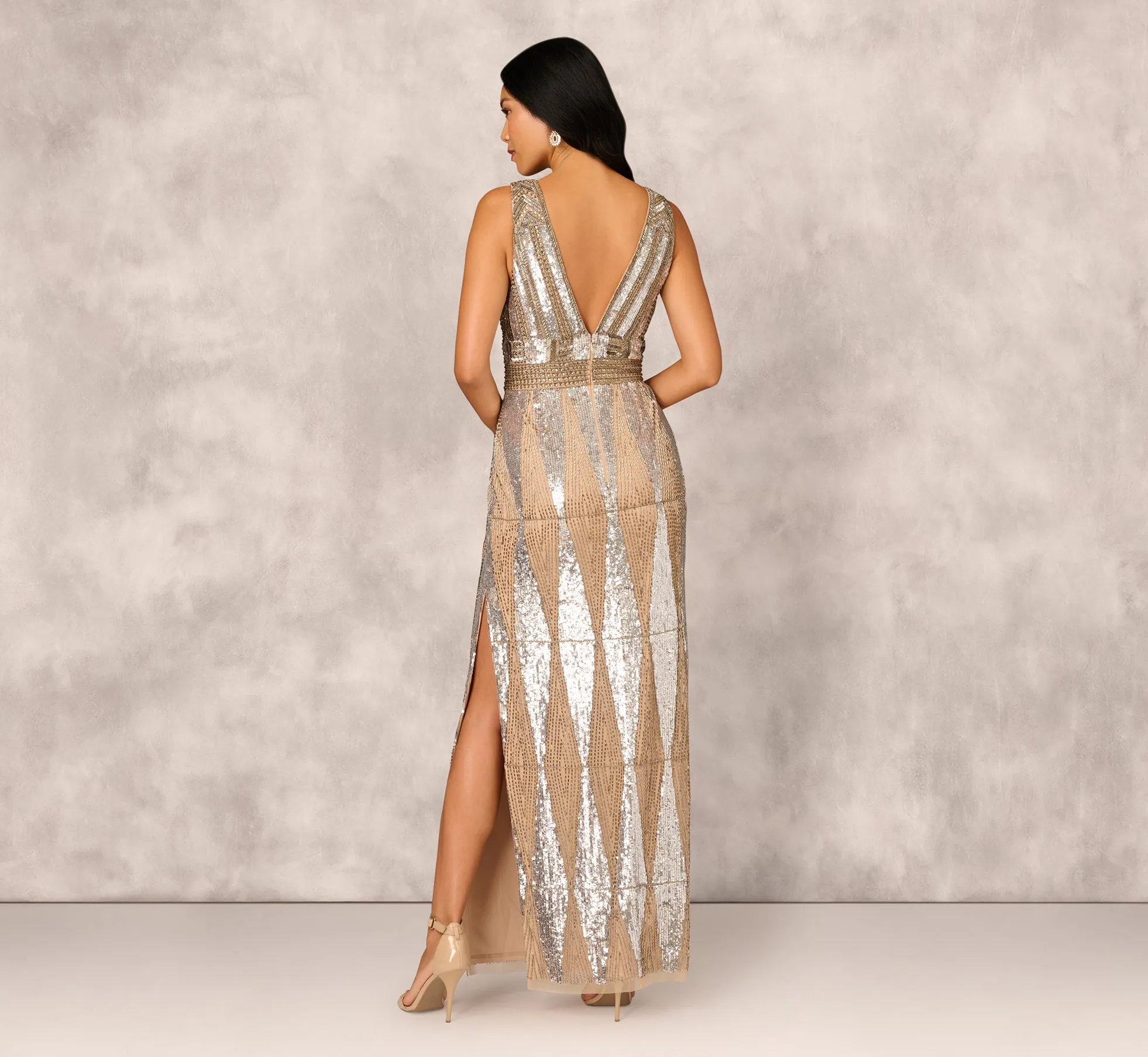 Fully Beaded Plunge Long Dress In Silver Multi sold by Adrianna Papell product image thumbnail 5