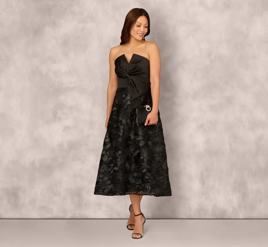 Strapless Satin Beaded Midi Gown In Black sold by Adrianna Papell