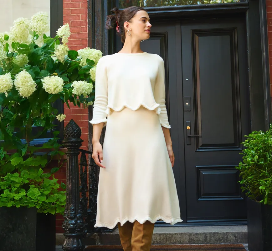 Sweater Knit Scalloped A Line Midi Skirt In Cream sold by Adrianna Papell