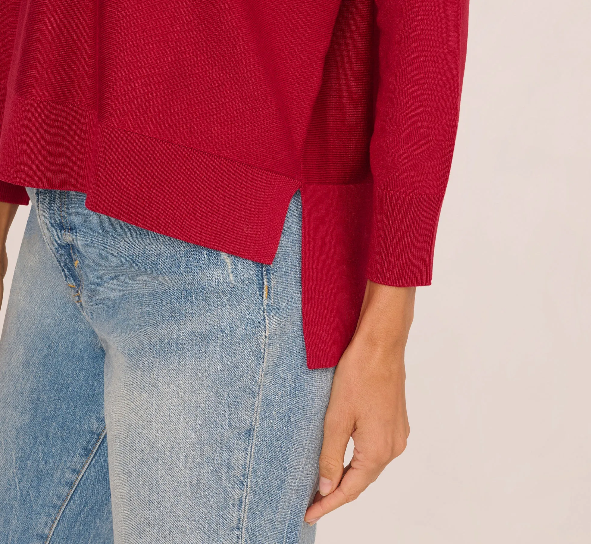 Long Sleeve Drop Shoulder Pullover Sweater Top In Cranberry sold by Adrianna Papell product image thumbnail 4
