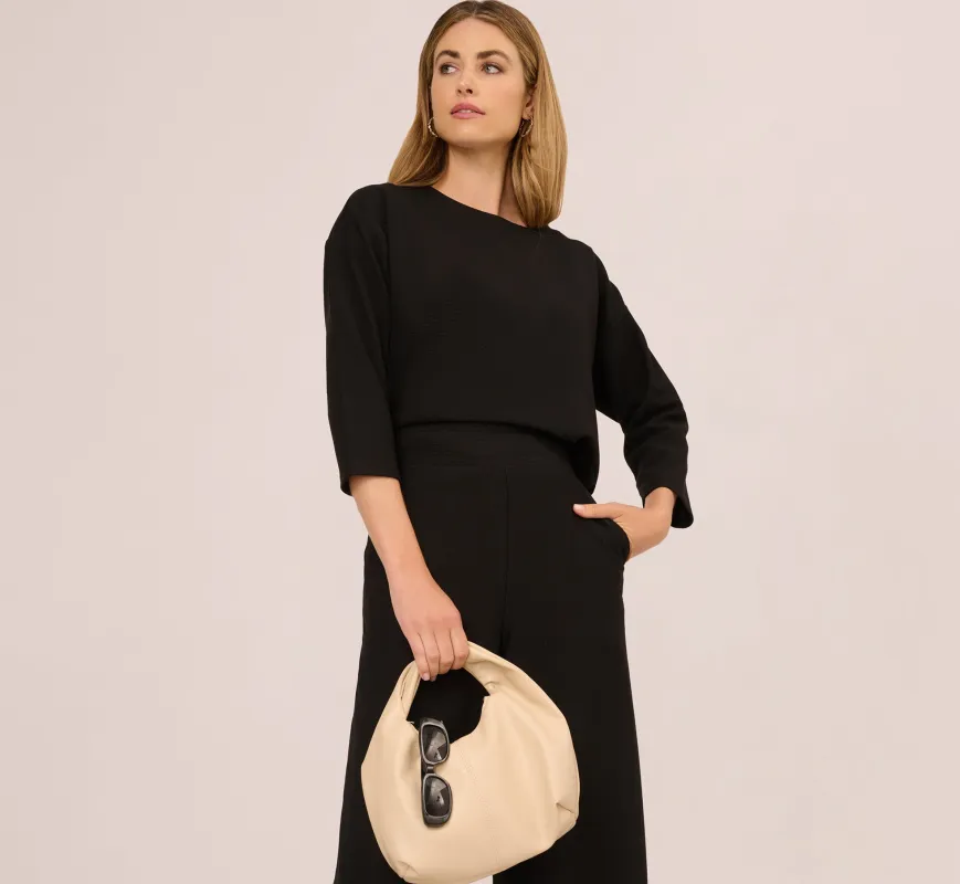 Three Quarter Sleeve Drop Shoulder Rib Knit Top In Black made by Adrianna Papell