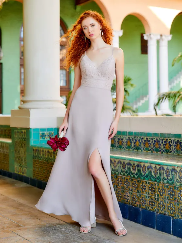 Chiffon and Lace Gown with Side Slit sold by Adrianna Papell