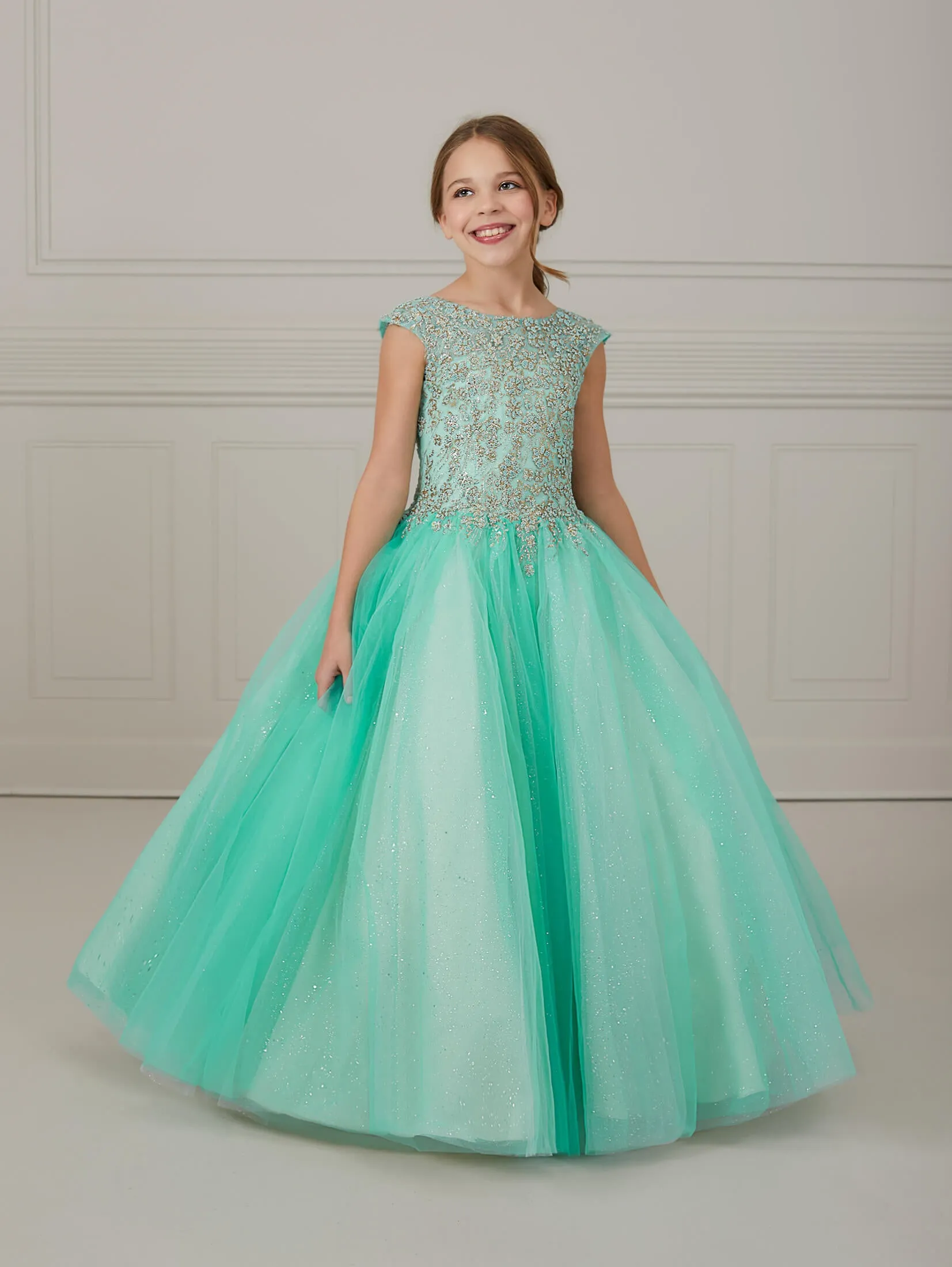 Glitter Floral Tulle Scoop Neck Gown sold by Adrianna Papell