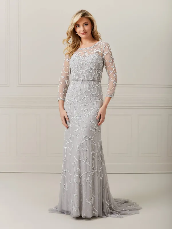 Hand-Beaded Mesh A-Line Dress sold by Adrianna Papell