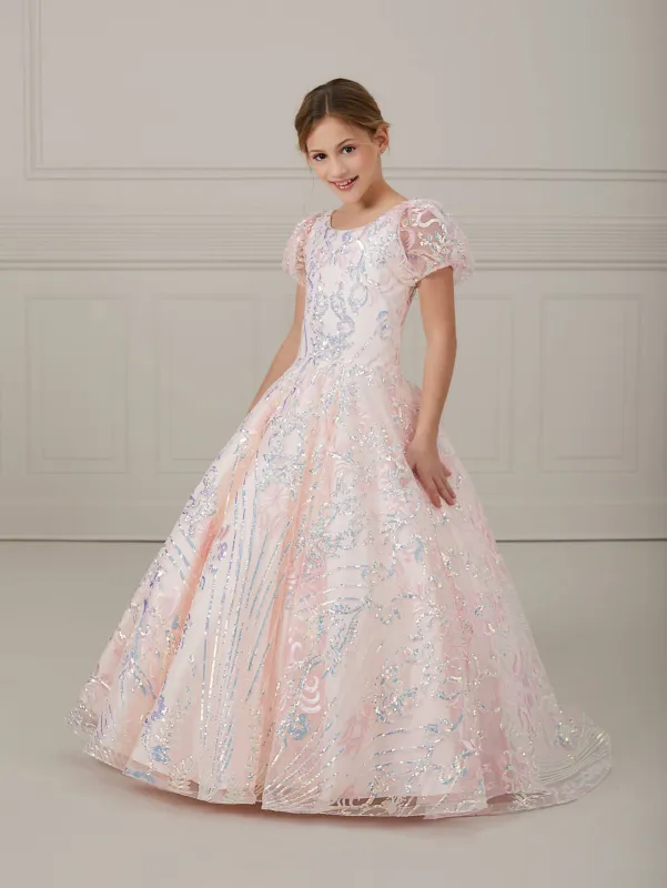 Puff Sleeve Sequin Scoop Neck A-Line Gown sold by Adrianna Papell