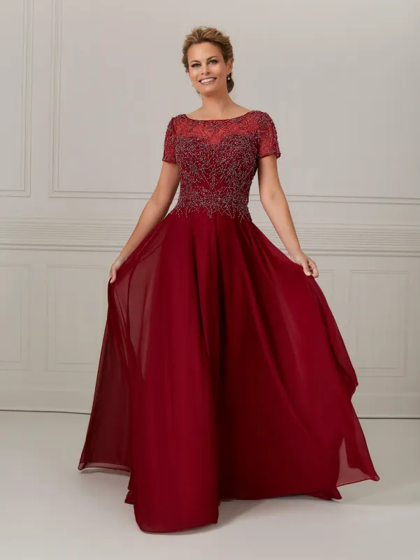 Short Sleeve Hand-Beaded Mesh Illusion Dress sold by Adrianna Papell