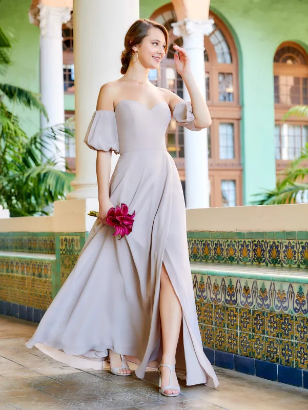 Chiffon A-Line Dress with Detachable Puff Sleeves sold by Adrianna Papell
