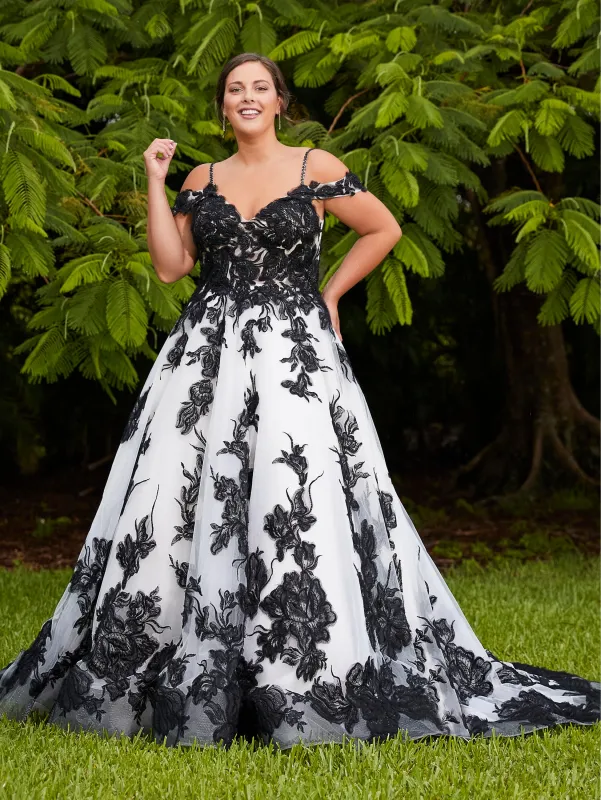 Floral Lace and Tulle Cold Shoulder Gown sold by Adrianna Papell