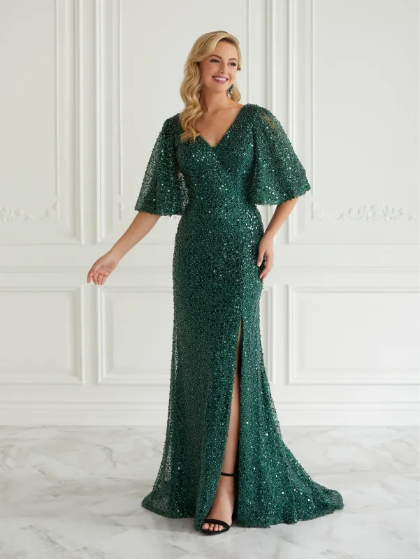 Sequined Flutter Sleeve Gown sold by Adrianna Papell