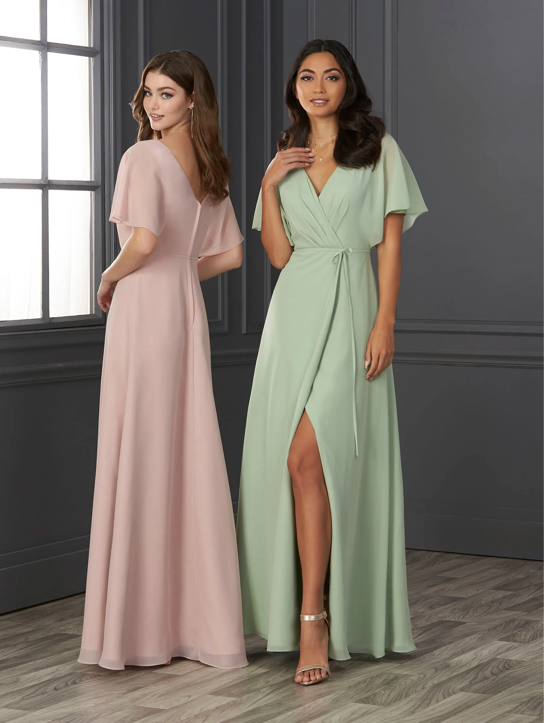 Chiffon A-Line Gown with Flutter Sleeves sold by Adrianna Papell