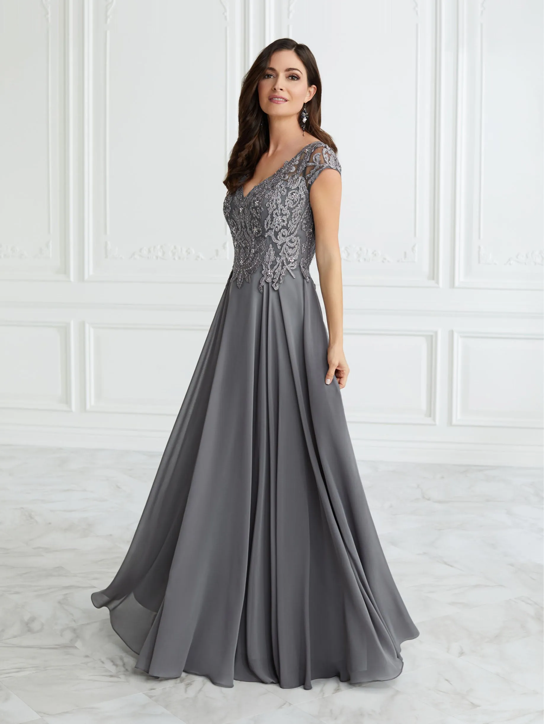 Embroidered Lace and Chiffon A-Line Gown sold by Adrianna Papell