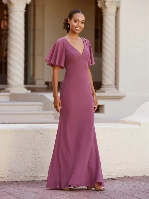 Fit-and-Flare Gown with Flutter Sleeves sold by Adrianna Papell