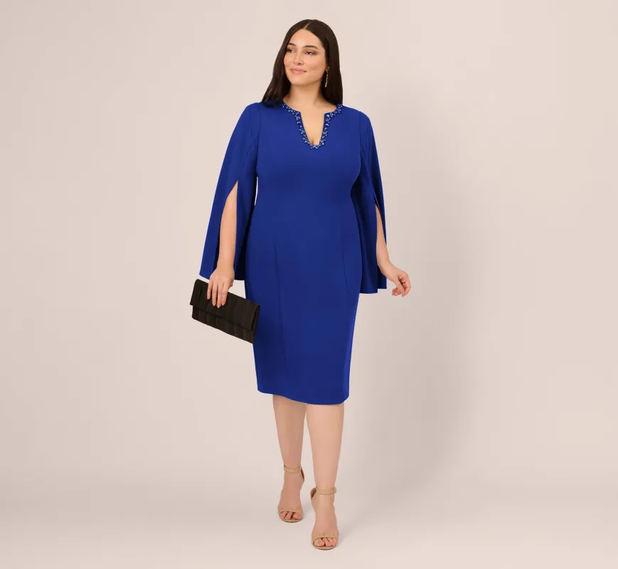 Plus Size Knit Crepe Jewel Short Dress In Royal Sapphire sold by Adrianna Papell