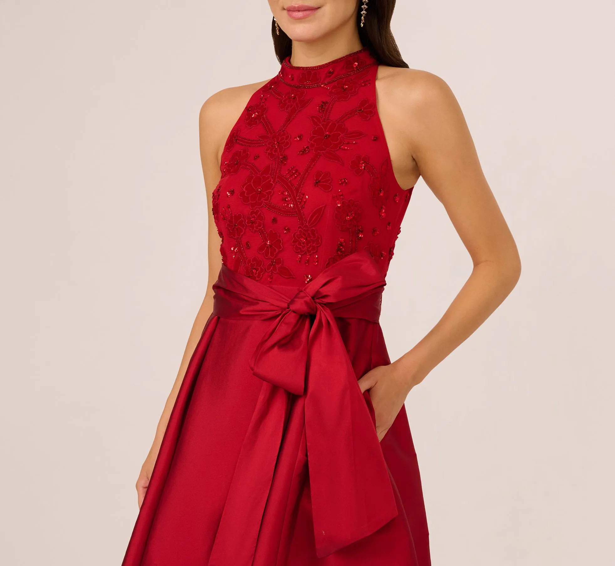 Sleeveless Beaded Taffeta High Low Combo Gown In Red sold by Adrianna Papell product image thumbnail 3