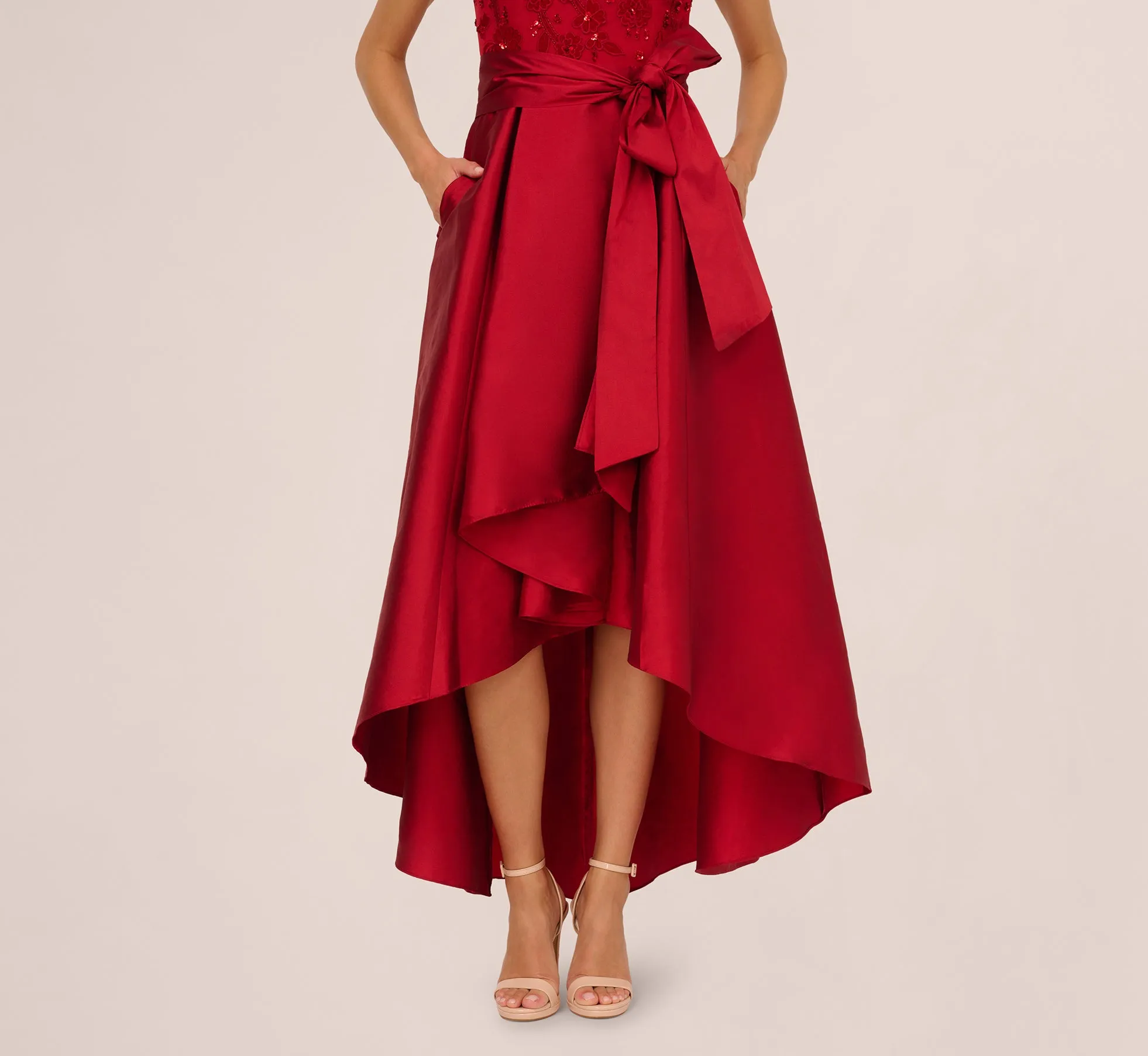 Sleeveless Beaded Taffeta High Low Combo Gown In Red sold by Adrianna Papell product image thumbnail 4