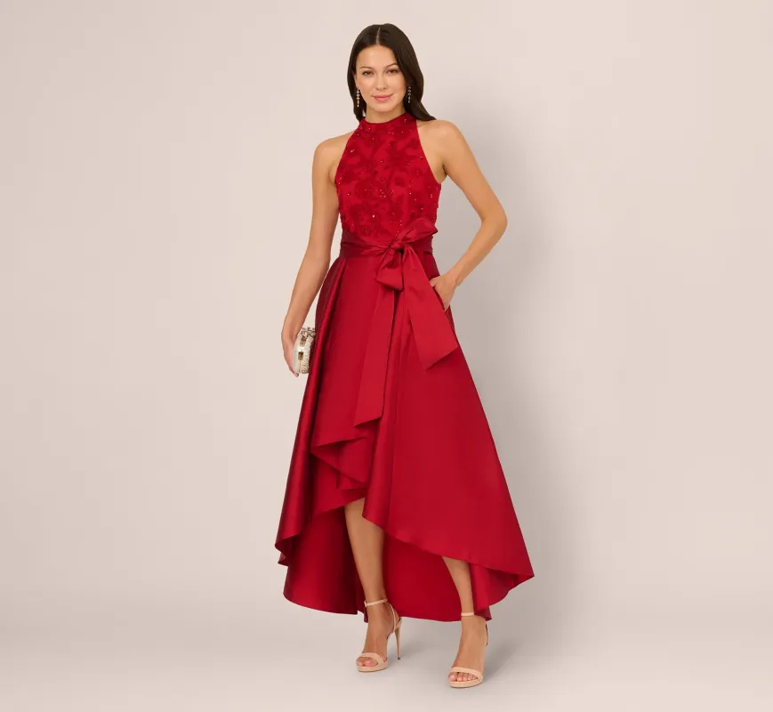 Sleeveless Beaded Taffeta High Low Combo Gown In Red sold by Adrianna Papell