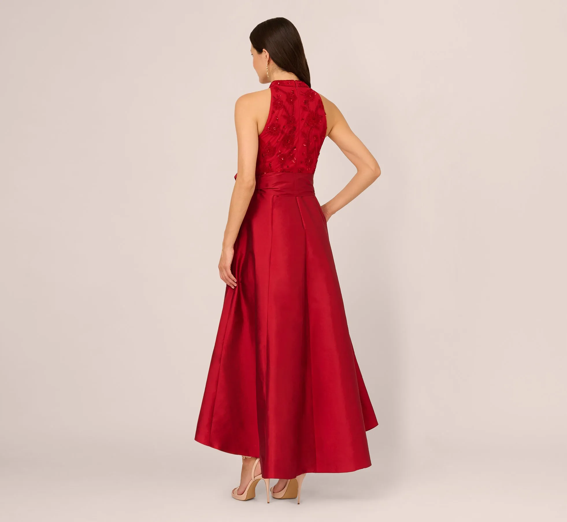 Sleeveless Beaded Taffeta High Low Combo Gown In Red sold by Adrianna Papell product image thumbnail 5