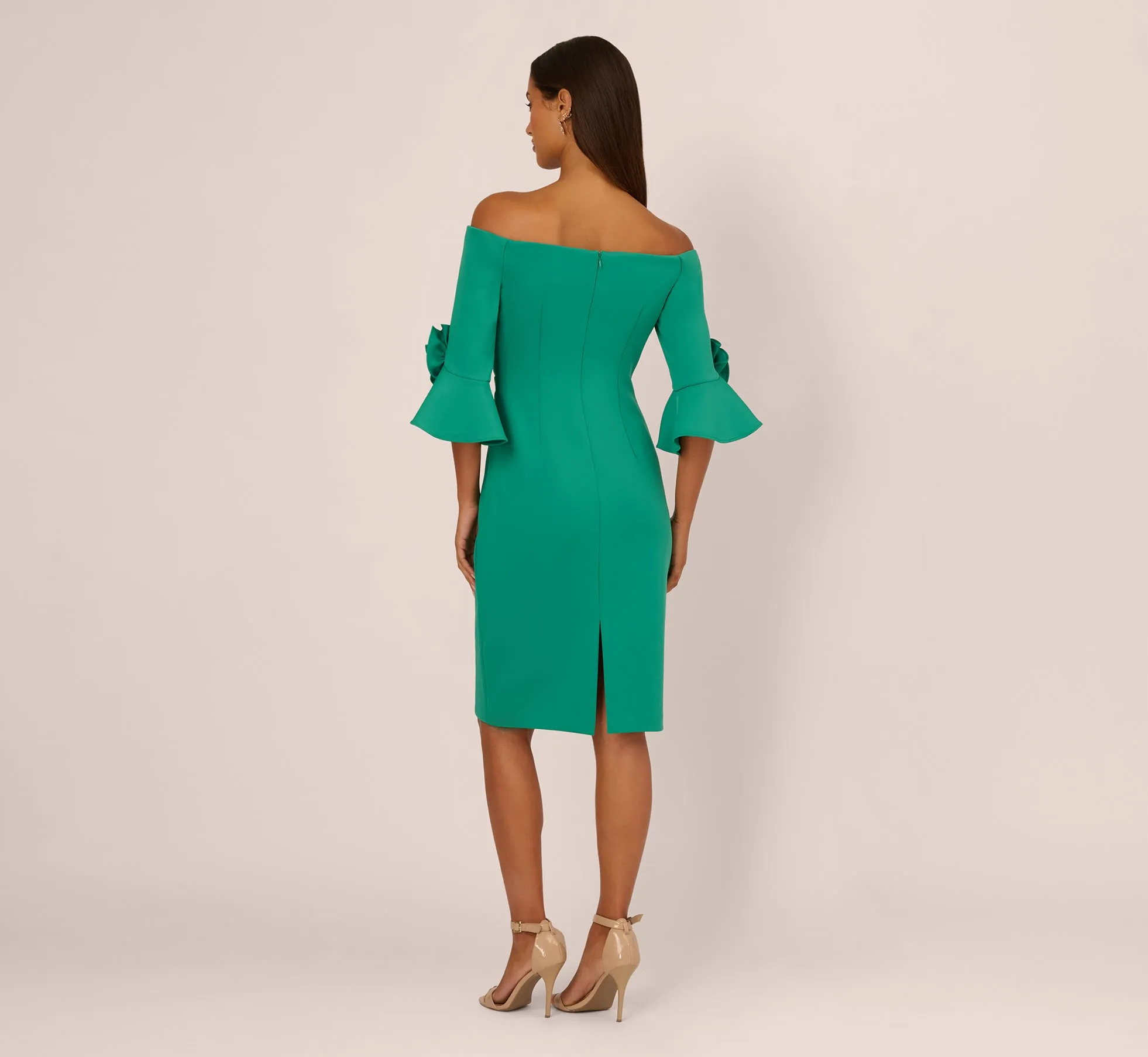 Off Shoulder Three Quarter Rosette Sleeve Cocktail Dress In Emerald sold by Adrianna Papell product image thumbnail 5
