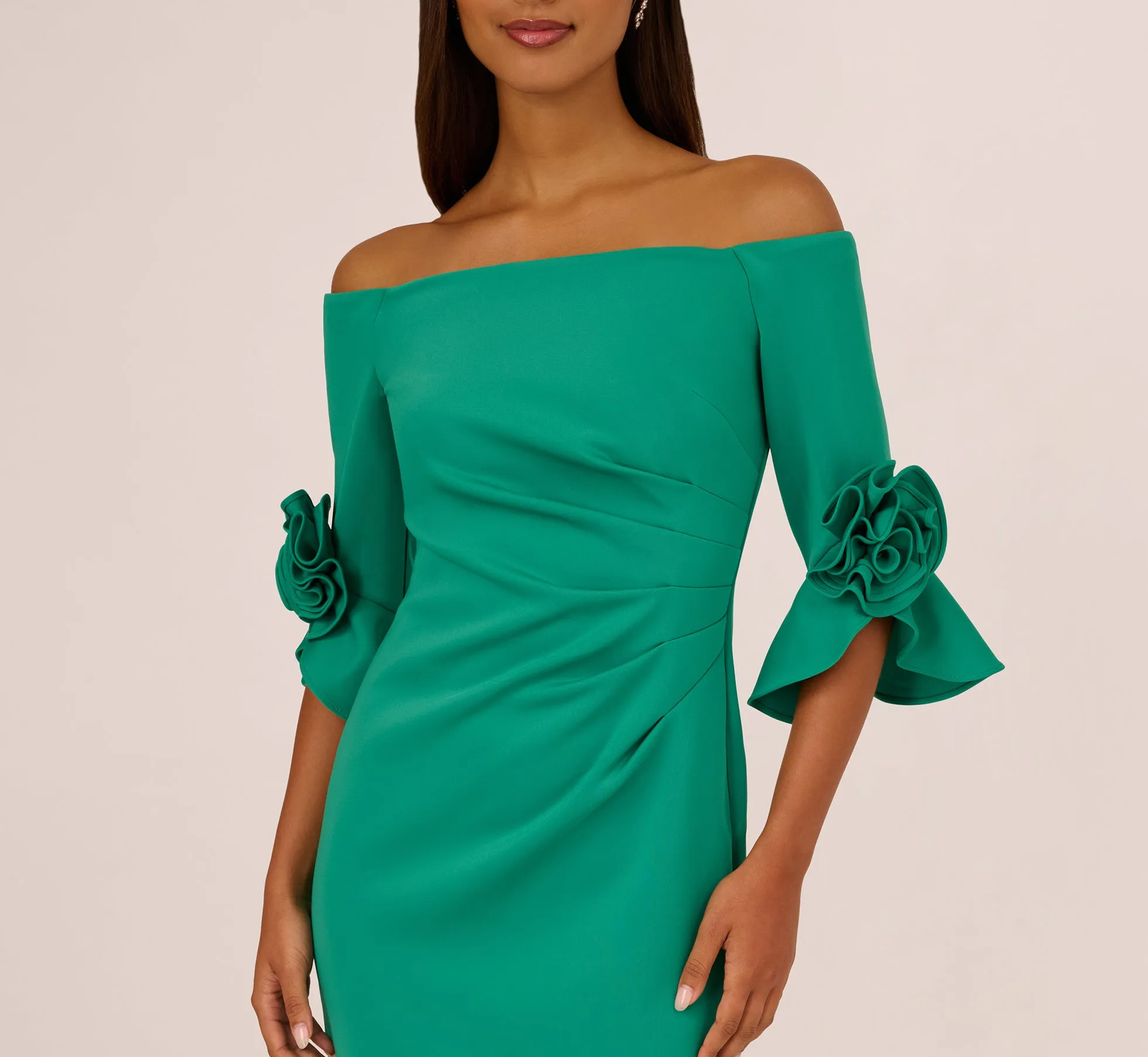 Off Shoulder Three Quarter Rosette Sleeve Cocktail Dress In Emerald sold by Adrianna Papell product image thumbnail 3