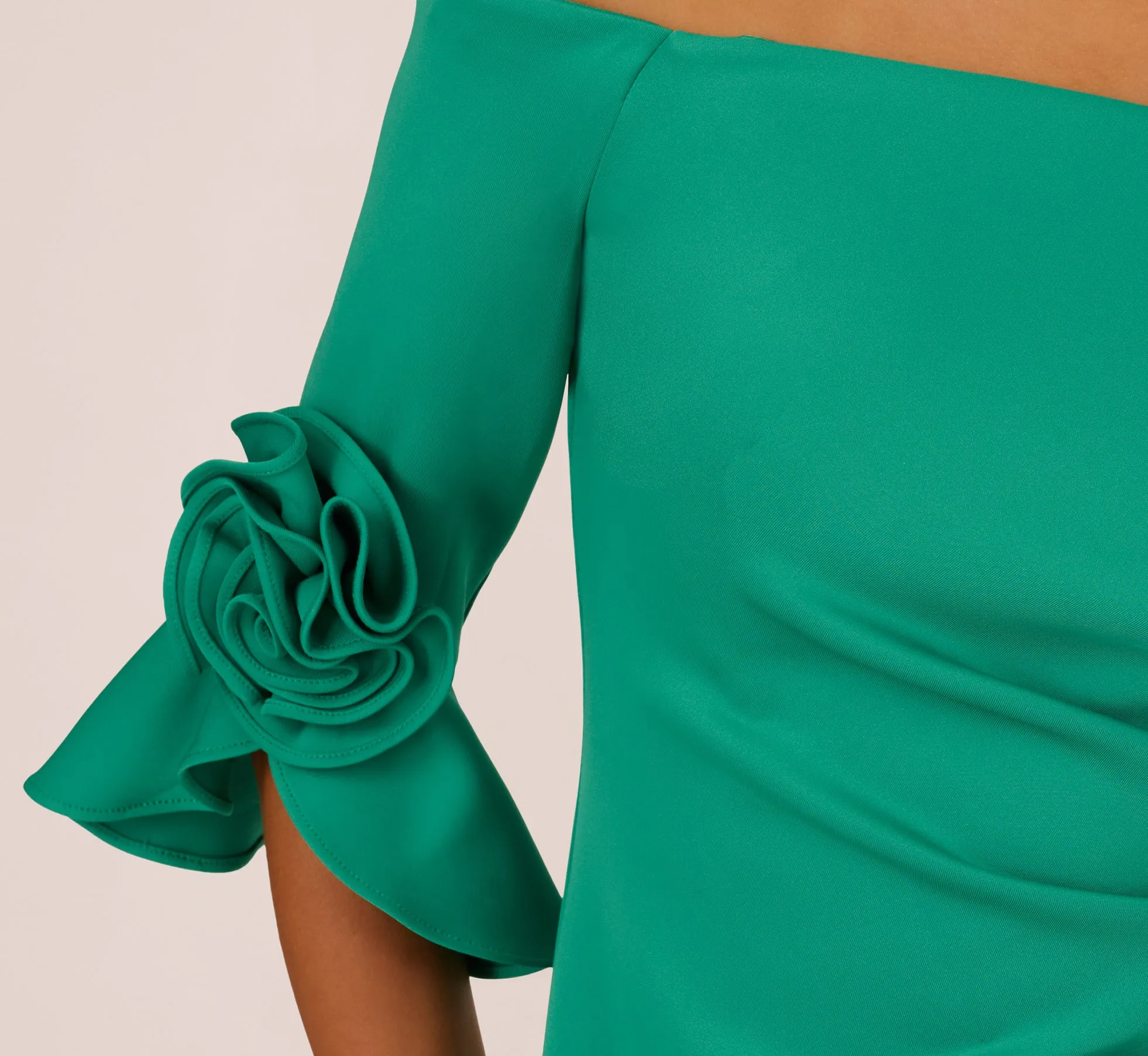 Off Shoulder Three Quarter Rosette Sleeve Cocktail Dress In Emerald sold by Adrianna Papell product image thumbnail 4