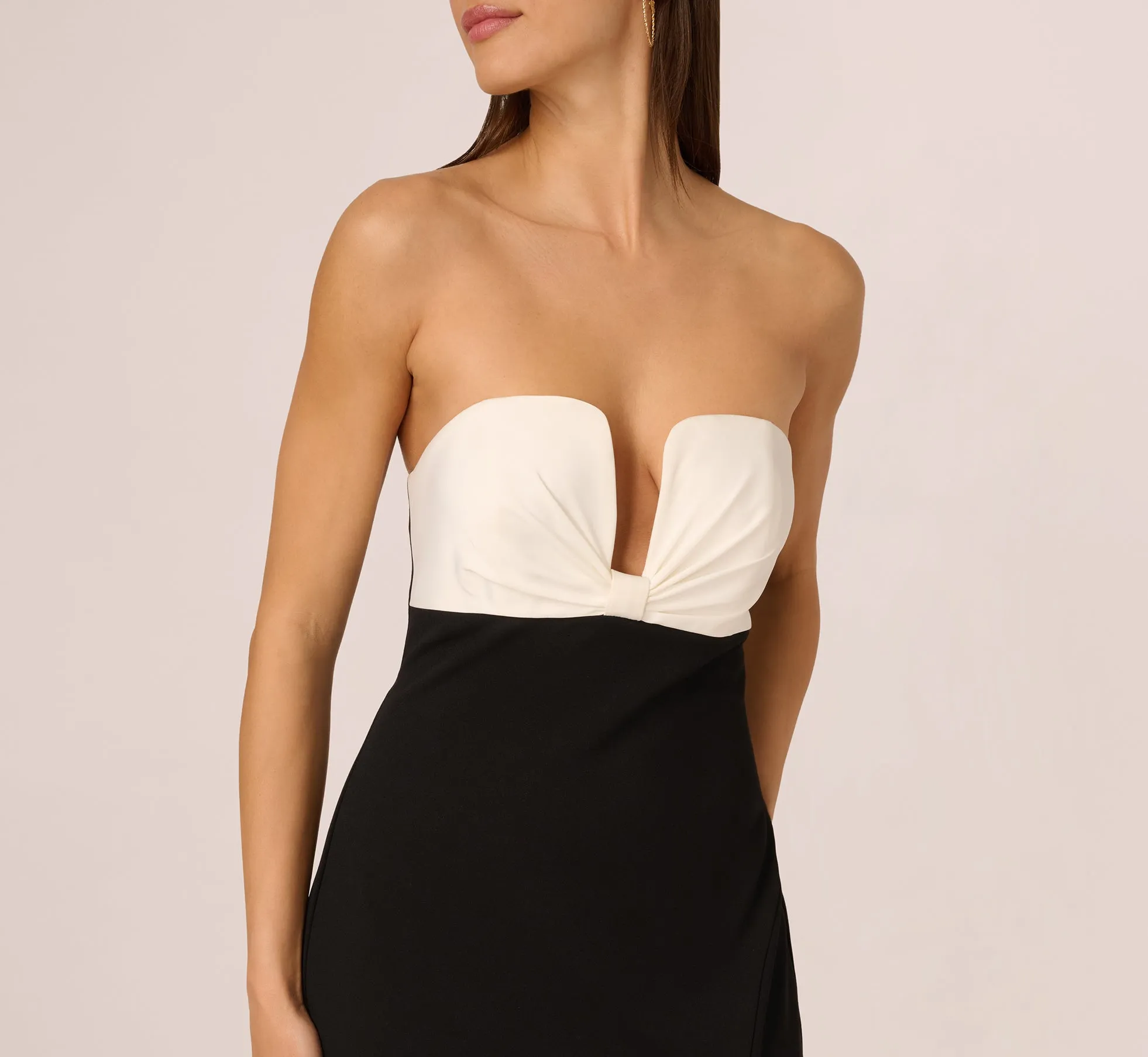 Strapless Plunge Color Block Gown In Black Ivory sold by Adrianna Papell product image thumbnail 4